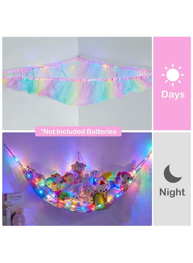 Stuffed Animals Net Or Hammock Kids Toy Storage Organizer Hanging Mesh Stuffed Animals Storage Corner Holder For Girls Kids Room Playroom Decor