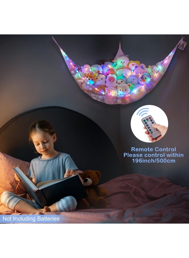 Stuffed Animals Net Or Hammock With Led Light Hanging Toy Net Hammock For Stuffed Animals Storage Stuff Animals Hammocks For Nursery Kids Room With Remote Control 8 Kinds Of Lights(Pack Of 1)