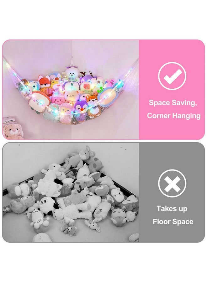 Stuffed Animals Net Or Hammock With Led Light Hanging Toy Net Hammock For Stuffed Animals Storage Stuff Animals Hammocks For Nursery Kids Room With Remote Control 8 Kinds Of Lights(Pack Of 1)