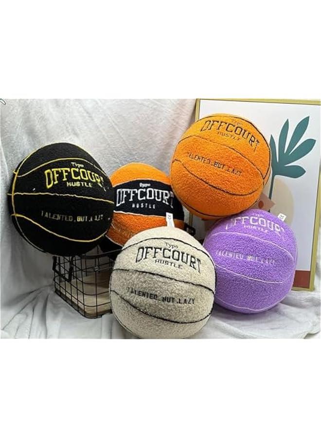 9.8 Inch Offcourt Basketball Plush Pillow - Fun Basketball Shaped Throw Pillow, Basketball Plush Throw Pillow Embroidered Kids Room Decoration, Kids Game Lovers Fan Gift(Color:Black)