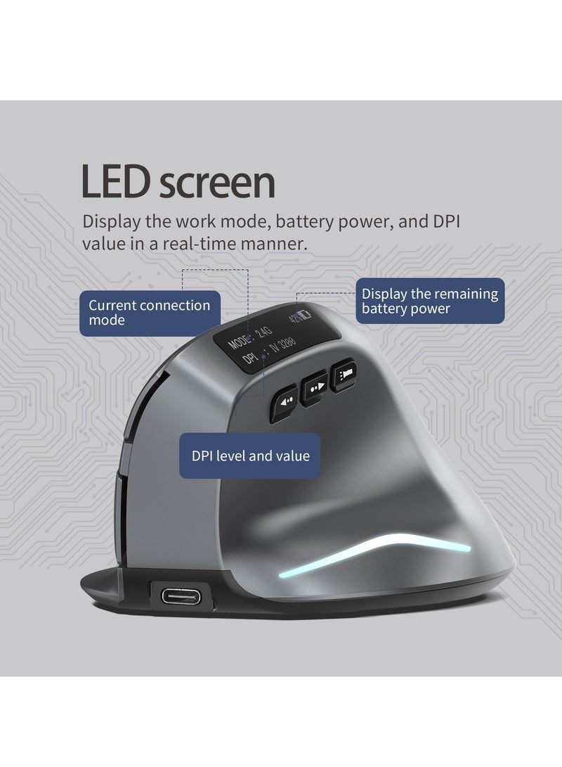 F26C Bluetooth Vertical Mouse, Wireless Ergonomic Mice, with OLED Screen RGB USB Optical, Rechargeable Mouse, for PC Laptop Gaming