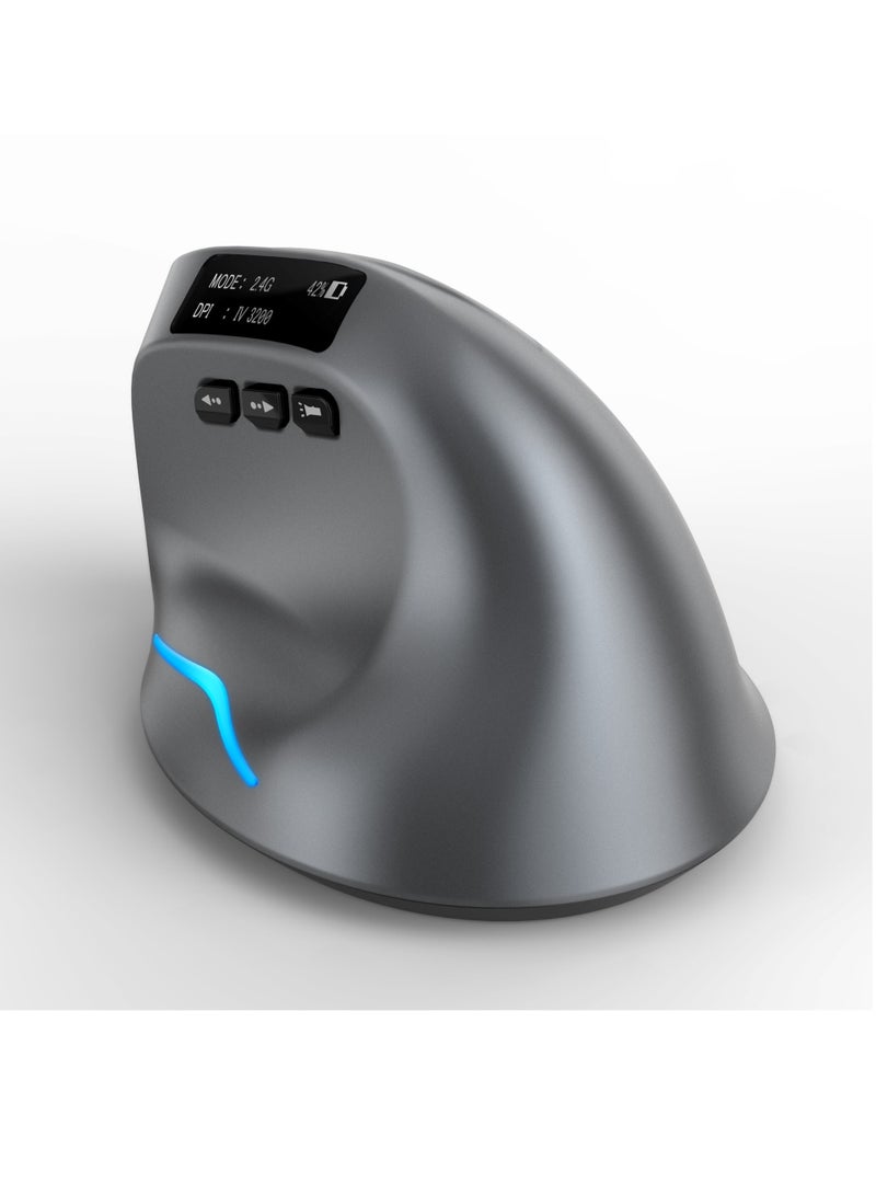 F26C Bluetooth Vertical Mouse, Wireless Ergonomic Mice, with OLED Screen RGB USB Optical, Rechargeable Mouse, for PC Laptop Gaming
