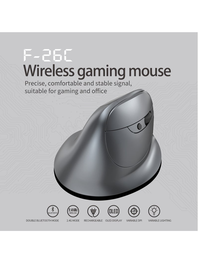 F26C Bluetooth Vertical Mouse, Wireless Ergonomic Mice, with OLED Screen RGB USB Optical, Rechargeable Mouse, for PC Laptop Gaming