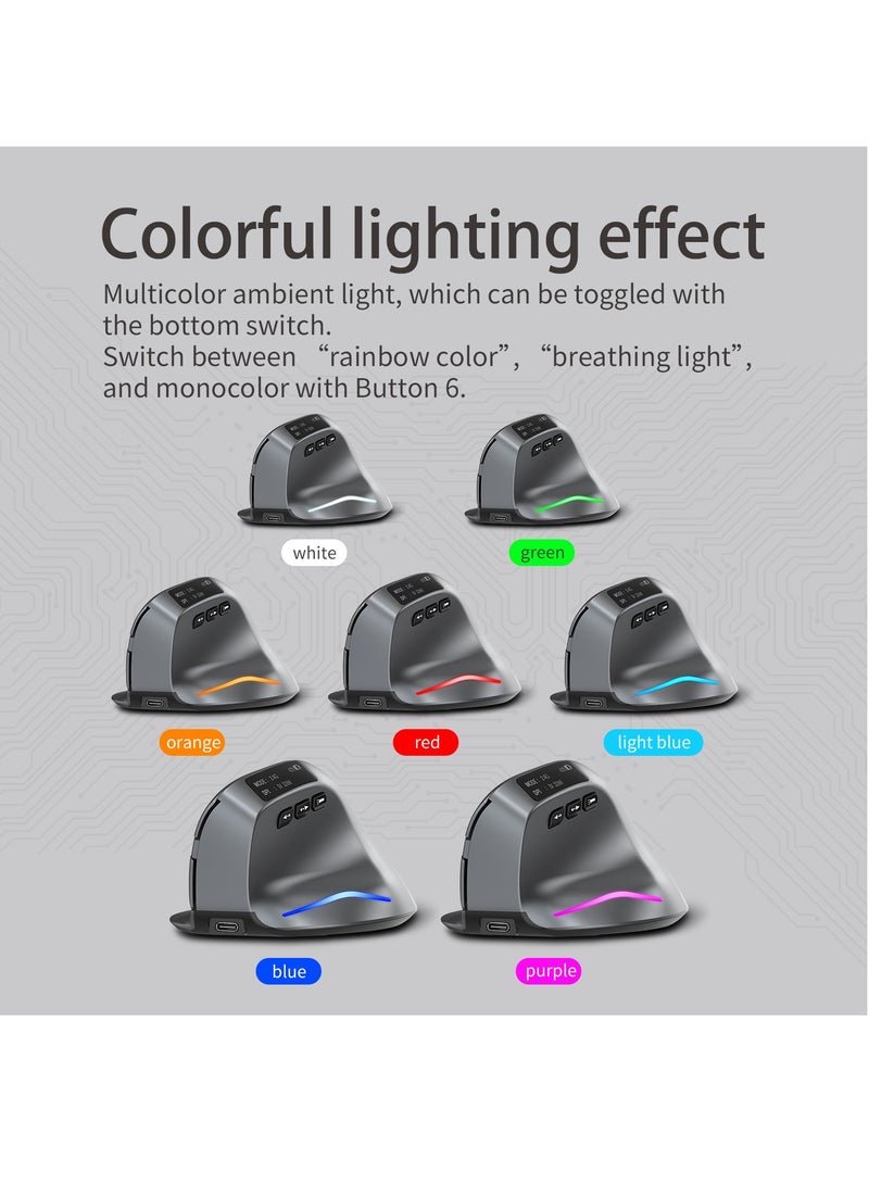 F26C Bluetooth Vertical Mouse, Wireless Ergonomic Mice, with OLED Screen RGB USB Optical, Rechargeable Mouse, for PC Laptop Gaming