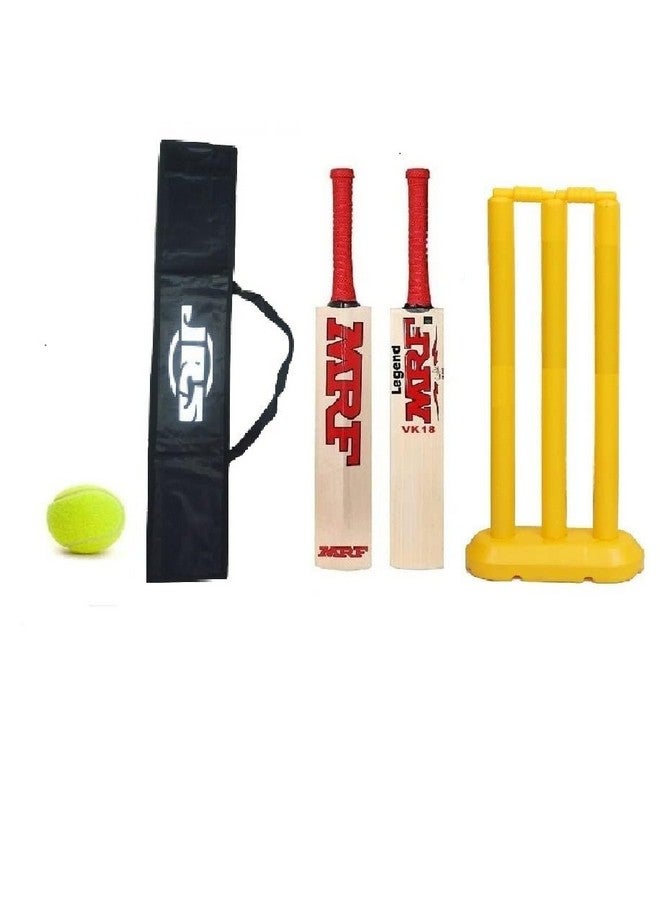 Popular Cricket Kit Cricket Combo With Popular Willow Cricket Bat, Wicket Stump Set And Cricket Tennis Ball (Size 3, Age 7-8 Year Old Kids)