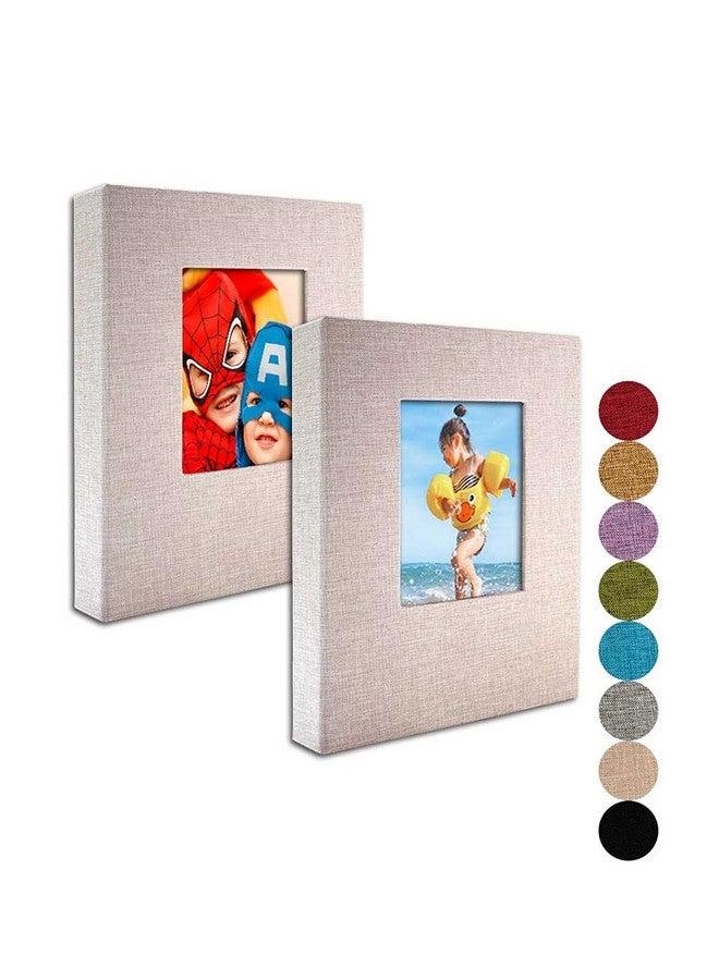 Small Photo Album 4X6 Clear Pages, Linen Cover With Front Window, Pack Of 2, Each Small Album Holds 52 Photos, Small Brag Book Photo Album For 4X6 Pictures, Beige Fabric