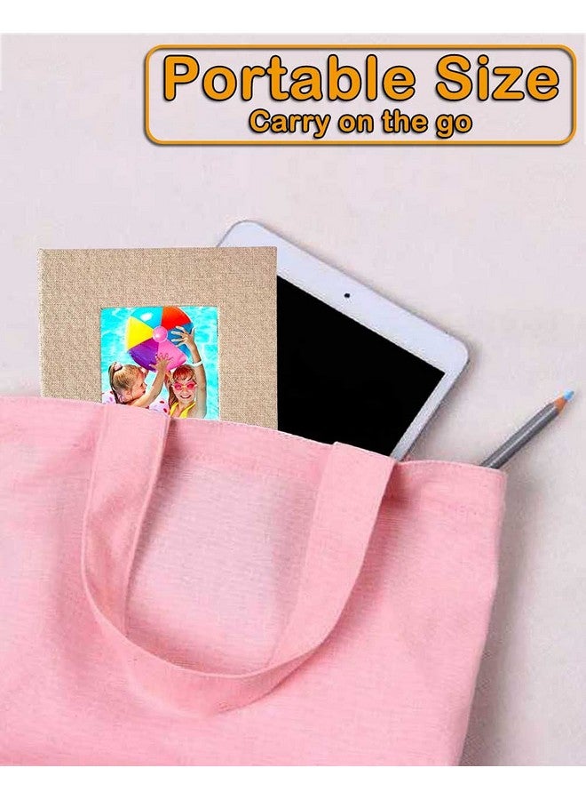 Small Photo Album 4X6 Clear Pages, Linen Cover With Front Window, Pack Of 2, Each Small Album Holds 52 Photos, Small Brag Book Photo Album For 4X6 Pictures, Beige Fabric