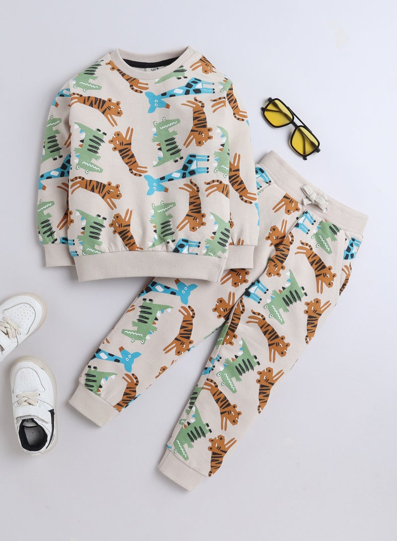 Boys' 2-Piece  -Printed Sweatshirt and Jogger Set  (6mo - 3Yrs ) Beige