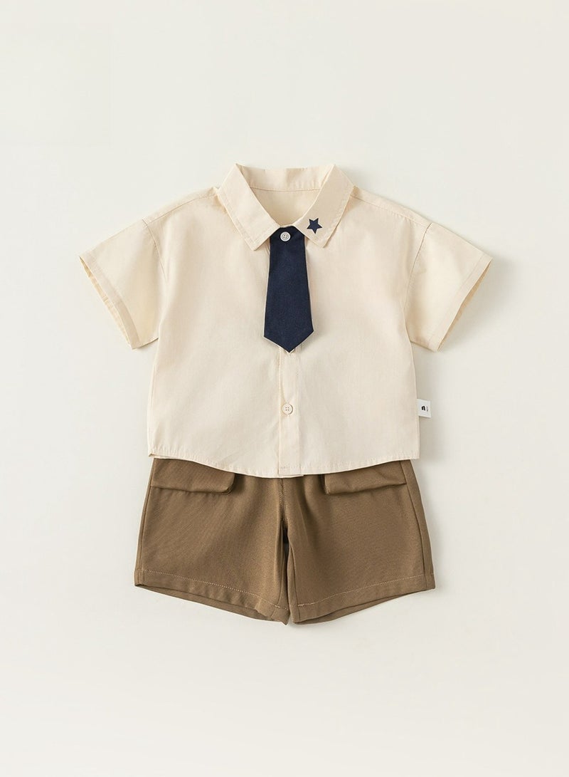 Boys' Tie Shirt, Baby Pants, Children's Set, College Style Two-Piece Set