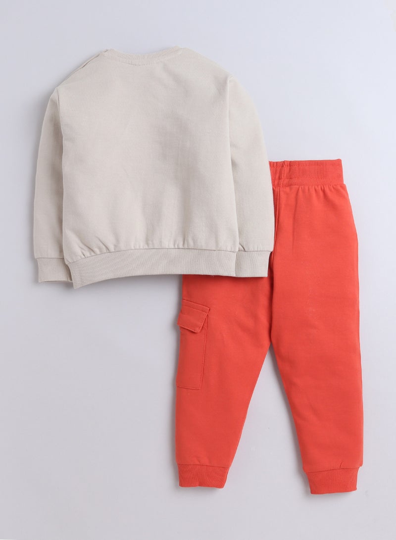 Boys' 2-Piece -  Sweatshirt and Jogger Set(6mo - 3Yrs ) Beige - Orange