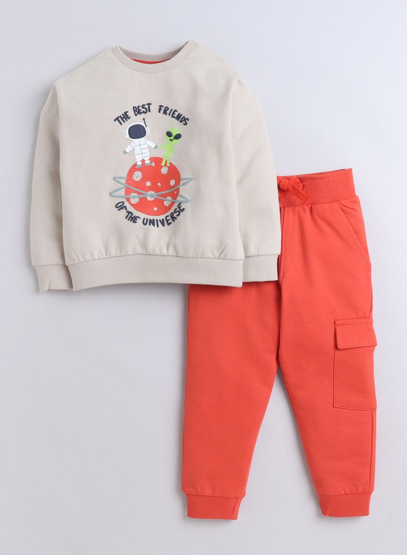 Boys' 2-Piece -  Sweatshirt and Jogger Set(6mo - 3Yrs ) Beige - Orange