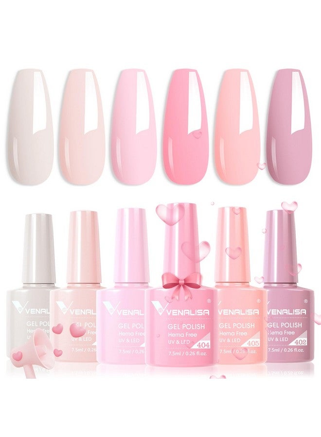 Venalisa Hema Free Pink Gel Nail Polish Set 6 Colors Popular Nude Pink Gel Polish Kit, Soak Off Led Nail Lamp Light Pink Gel Manicure Kit Diy At Home Salon Gifts For Women Girls