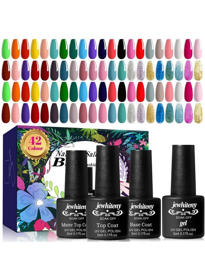 45 Pcs Gel Nail Kit With 42 Colors Nail Polish Set Green Blue Red Pink Collection Gifts For Women