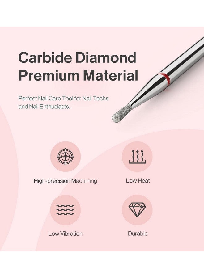 1.2Mm Pear Shape Cuticle Clean Nail Drill Bit 3/32'', Professional Safety Carbide Diamond Under Nail Cleaner For Cuticle Dead Skin Nail Prepare, Beginners Bits, Series Bit S, Fine