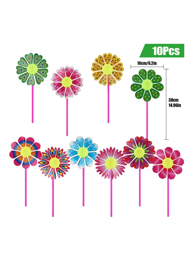 Colorful Sunflower Pinwheel Set - 10 Pcs DIY Wind Spinners for Lawn & Garden, Fun Outdoor Decorations for Kids' Parties, Vibrant Windmill Toys for Yard Decor