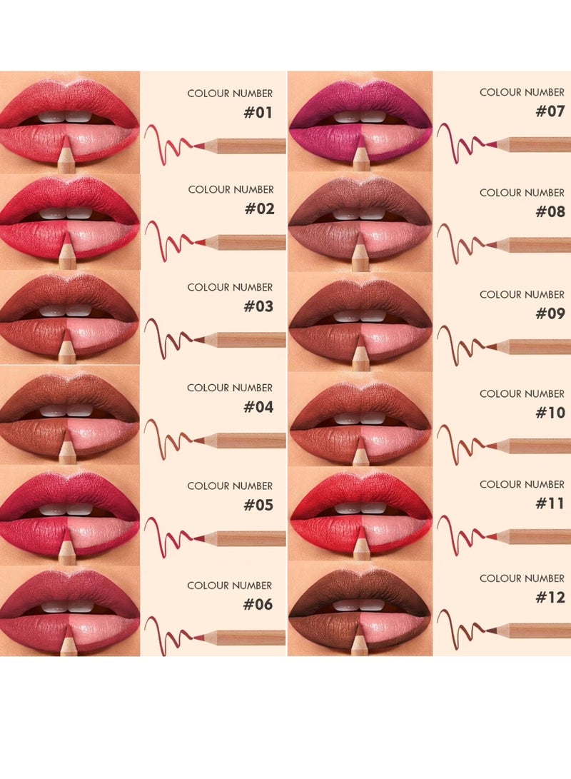 12Pcs Lip Liner Set Lip Liner Lipstick Set 12 Colors Lip Liner Pencil Matte Waterproof Long Lasting Lipstick Lip Contour Makeup Lip Liner Set Full Color One Stroke Define Lip Liner