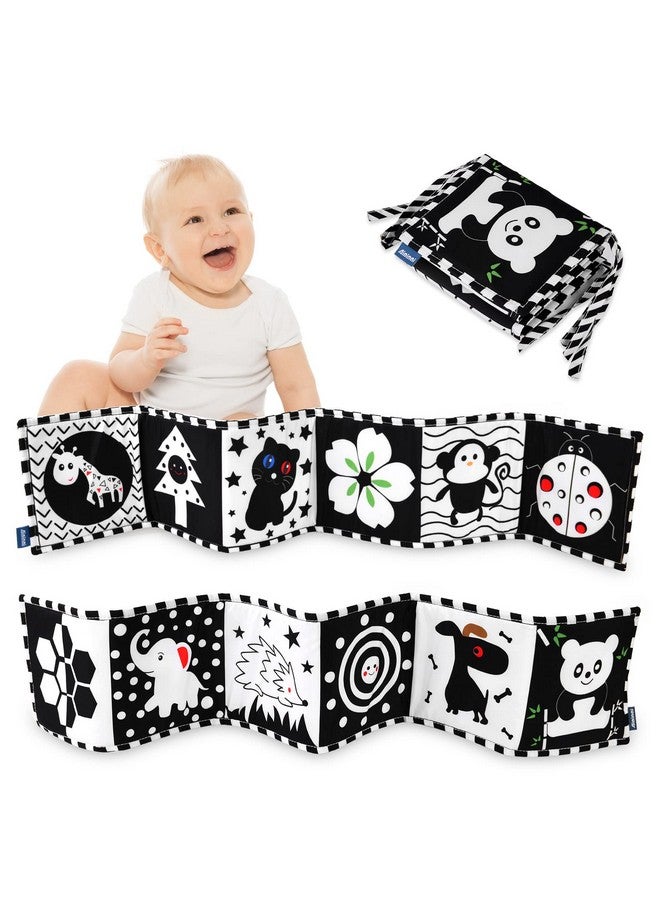 Black And White Baby Toys, High Contrast Baby Book For Newborn 0 3 3 6 Months, Infant Tummy Time Toys, Early Education Sensory Toys, Visual Stimulation Folding Cloth Book For Boys Girls