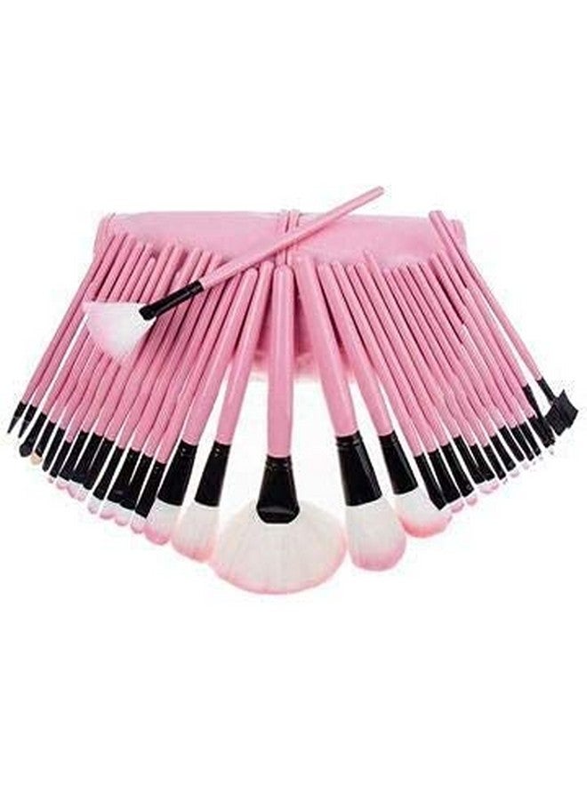 Soft Bristle Makeup Brush Set With Storage Pouch Pink 24 Pieces