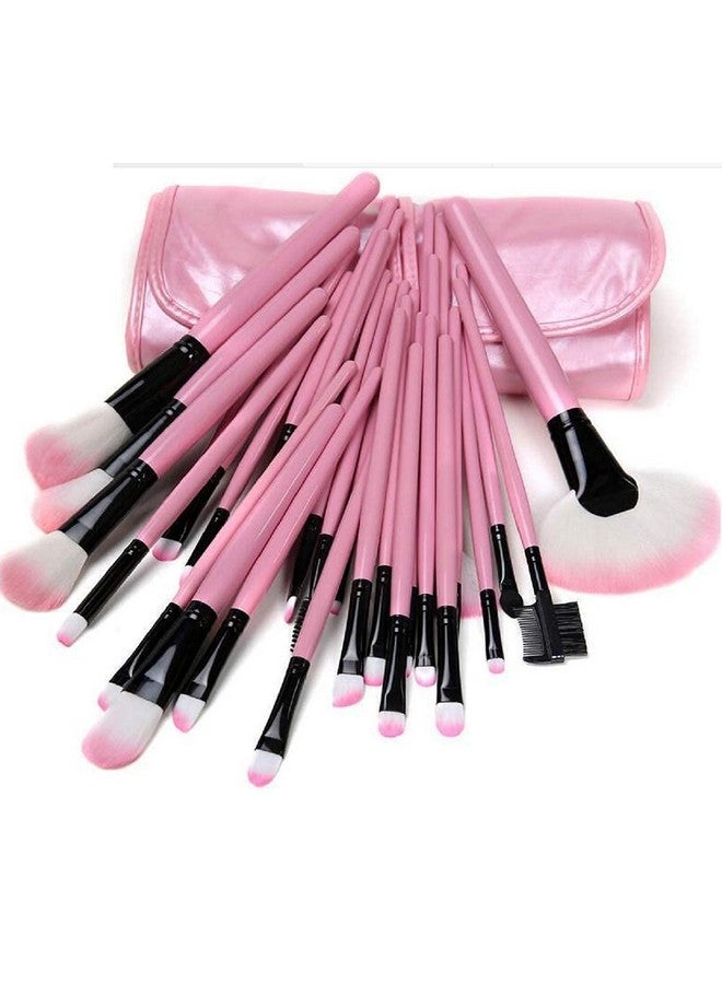 Soft Bristle Makeup Brush Set With Storage Pouch Pink 24 Pieces