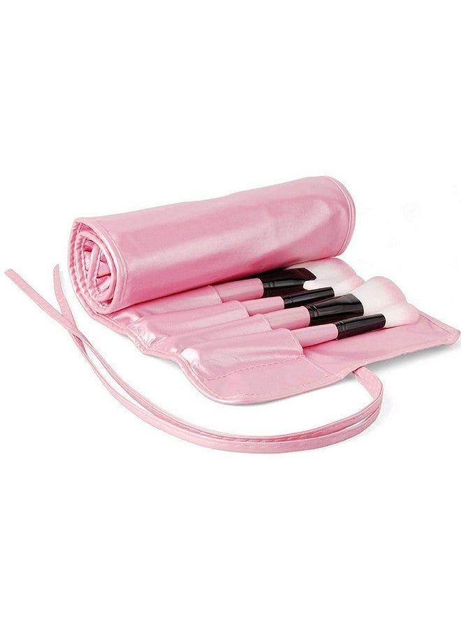 Soft Bristle Makeup Brush Set With Storage Pouch Pink 24 Pieces