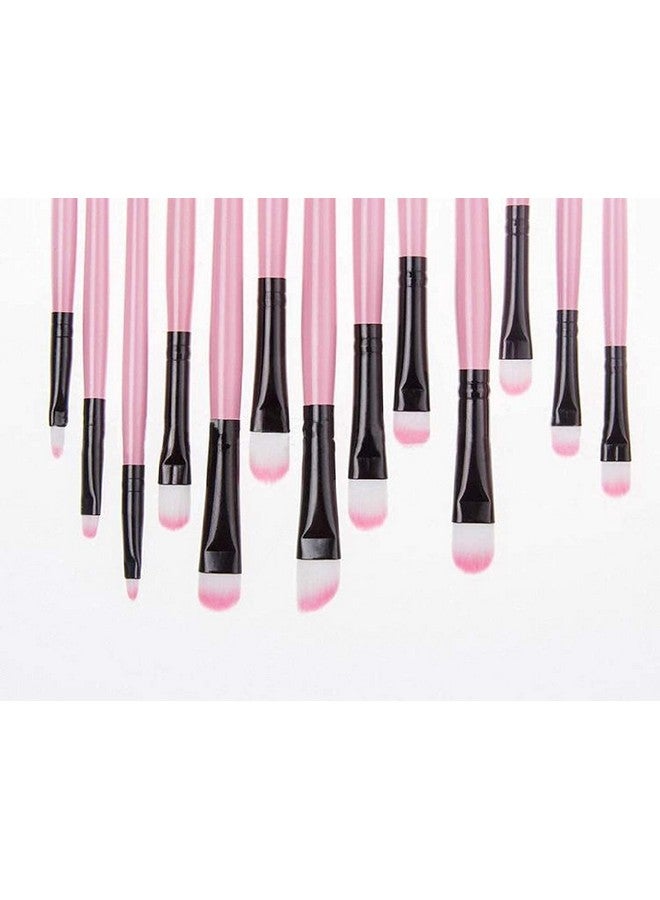 Soft Bristle Makeup Brush Set With Storage Pouch Pink 24 Pieces