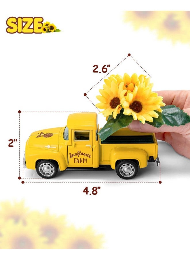 Sunflower Metal Truck With Artificial Plastic Flower Yellow Vintage Farm Pickup Farmhouse Tabletop Tiered Tray Decor Home Kitchen Mantel Shelf Spring Mini Diecast Truck Decorations