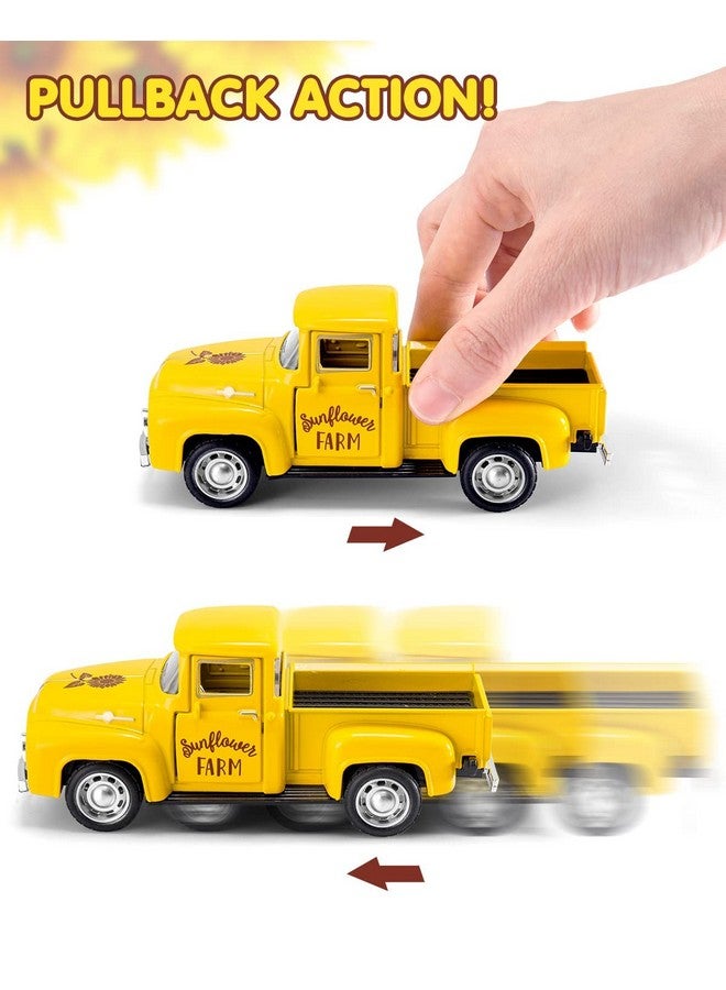 Sunflower Metal Truck With Artificial Plastic Flower Yellow Vintage Farm Pickup Farmhouse Tabletop Tiered Tray Decor Home Kitchen Mantel Shelf Spring Mini Diecast Truck Decorations