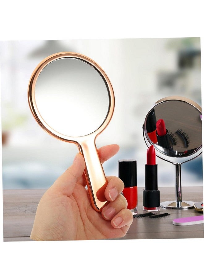 Professional Rose Gold Round One Sided Mirror With Plastic Grip Handle For Cosmetic Makeup Salon Barber Hairdressing For Men And Women