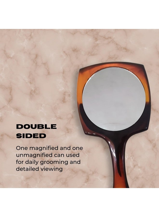 Professional Round Shape Double Sided Magnifying Makeup Hand Mirror With Handle For Men & Women