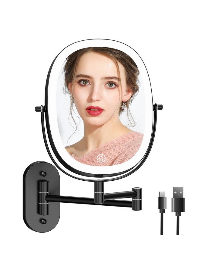 Rechargeable Wall Mounted Lighted Makeup Vanity Mirror, Double Sided 1X/7X Magnification, 3 Dimmable Light Settings, Extension Arm, Oval Frame, Ideal For Makeup