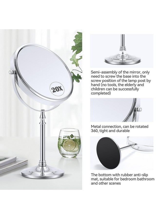 Magnifying Mirror 20X, Double Sided 1X & 20X Magnifying Mirror On Stand, Large Tabletop Magnified Vanity Mirror, Magnified Mirror With 360°Rotation For Bathroom Or Bedroom,8.6 Inches