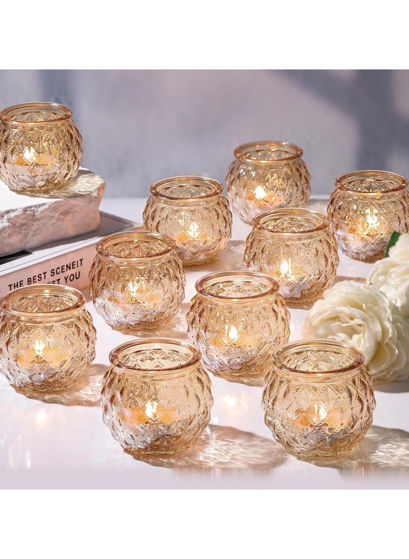 Gold Votive Candle Holders Set Of 24 Round Glass Candle Holders Bulk For Table Centerpiece Tea Lights Candle Holders For Wedding Shower Party Home Decor