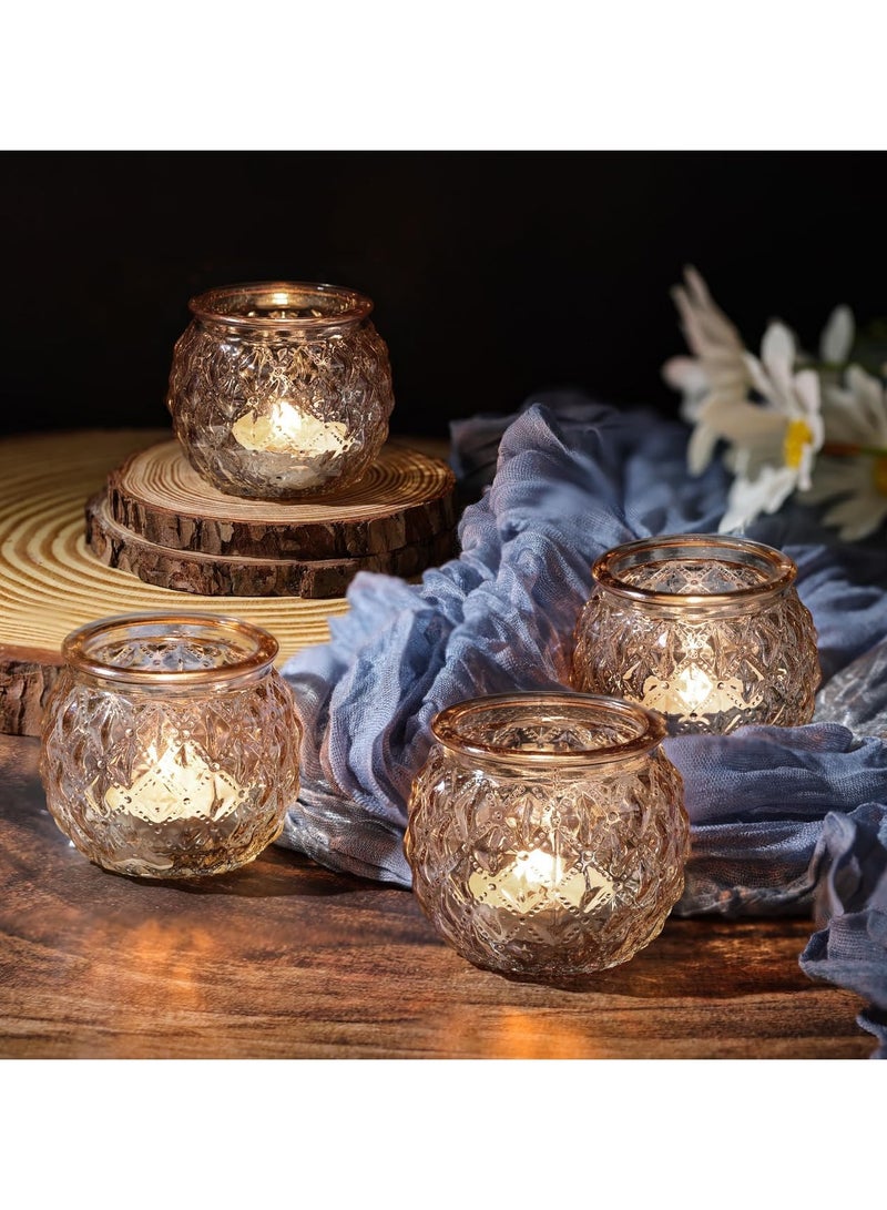 Gold Votive Candle Holders Set Of 24 Round Glass Candle Holders Bulk For Table Centerpiece Tea Lights Candle Holders For Wedding Shower Party Home Decor