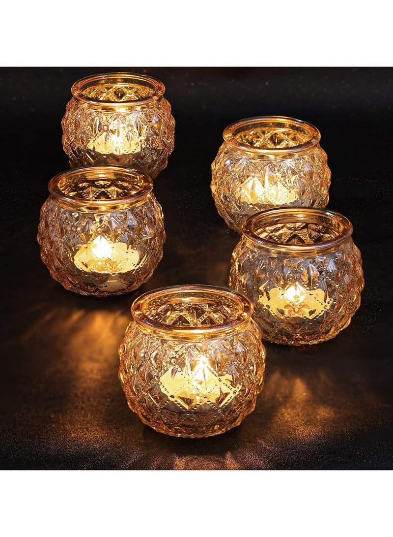 Gold Votive Candle Holders Set Of 24 Round Glass Candle Holders Bulk For Table Centerpiece Tea Lights Candle Holders For Wedding Shower Party Home Decor