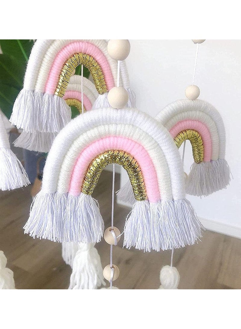 Colorful Baby Wind Chimes for Nursery, Macrame Rainbow Mobile Rattle Toy, Perfect Gift for Baby Room Decoration