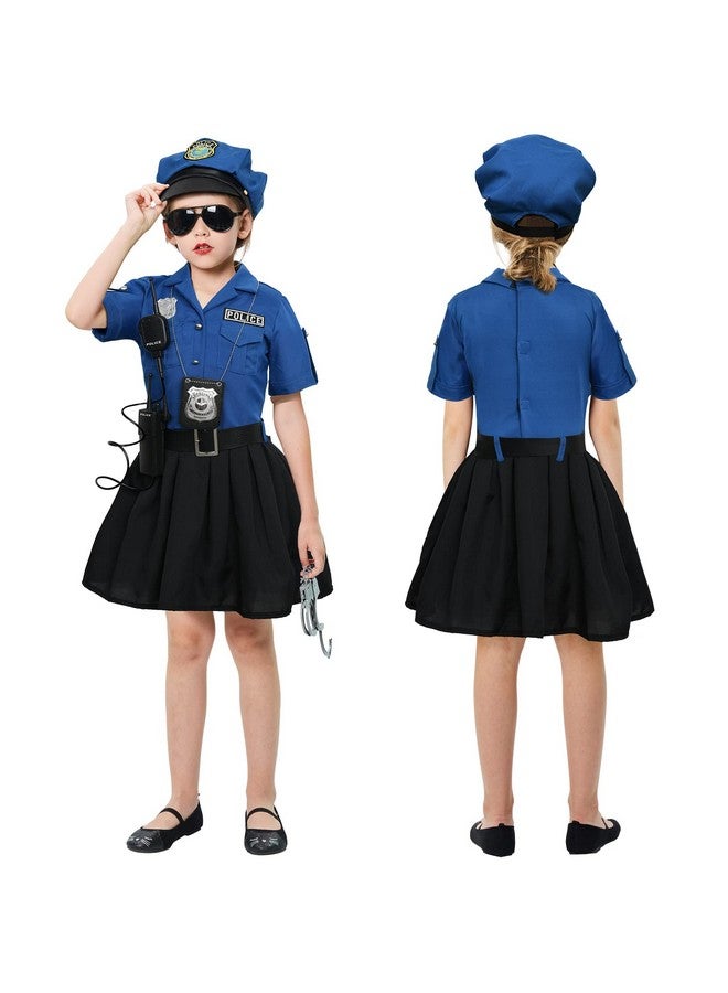 Girls Police Officer Costume Cop Uniform Dress With Toy Accessories Birthday Cosplay Outfit Halloween Dress Up Set