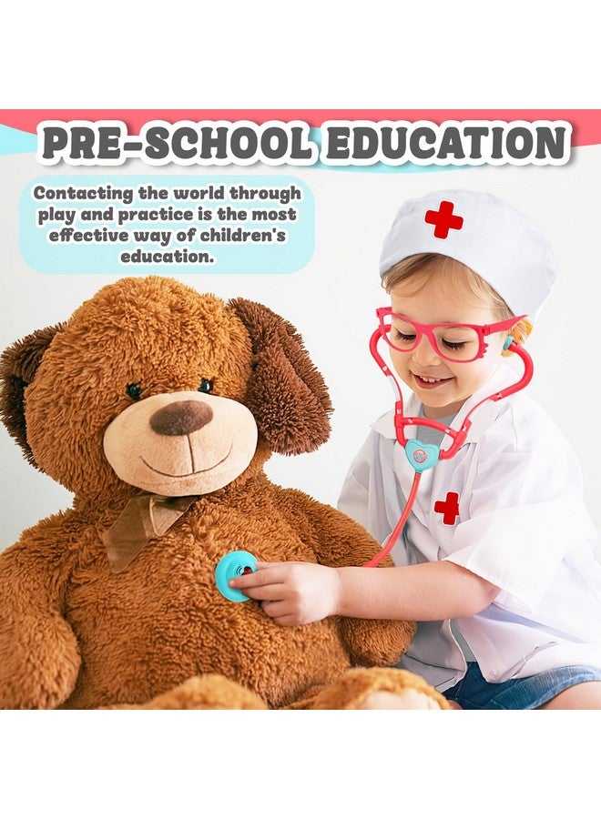 Toy Doctor Kit For Kids Ages 3+, Pretend Play Medical Station Set, Toddlers Doctor Role Play Costume Dress Up Playset With Mobile Cart, Stethoscope And Thermometer, Medical Kit (Pink)