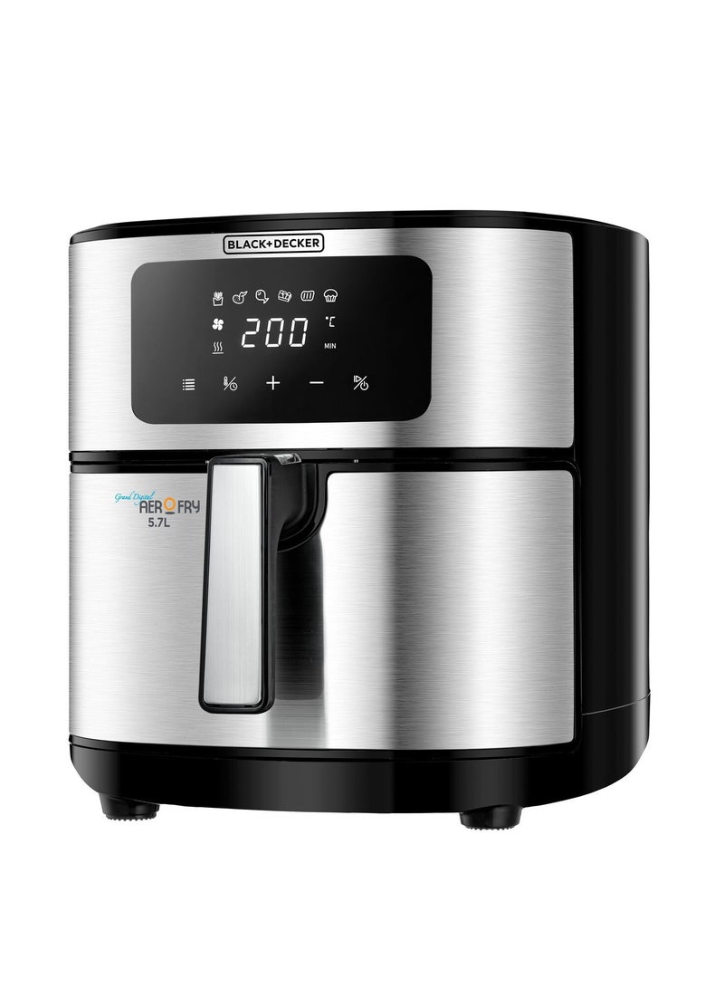 6-in-1 Air Fryer, 7.2L, Digital Touch Control, Rapid Air Convection, 5.7L Basket, Adjustable Temp 80-200°C, Auto-Off, Cool-Touch Handle, Non-Stick 5.7 L 1500 W AF7257-B5 Stainless steel