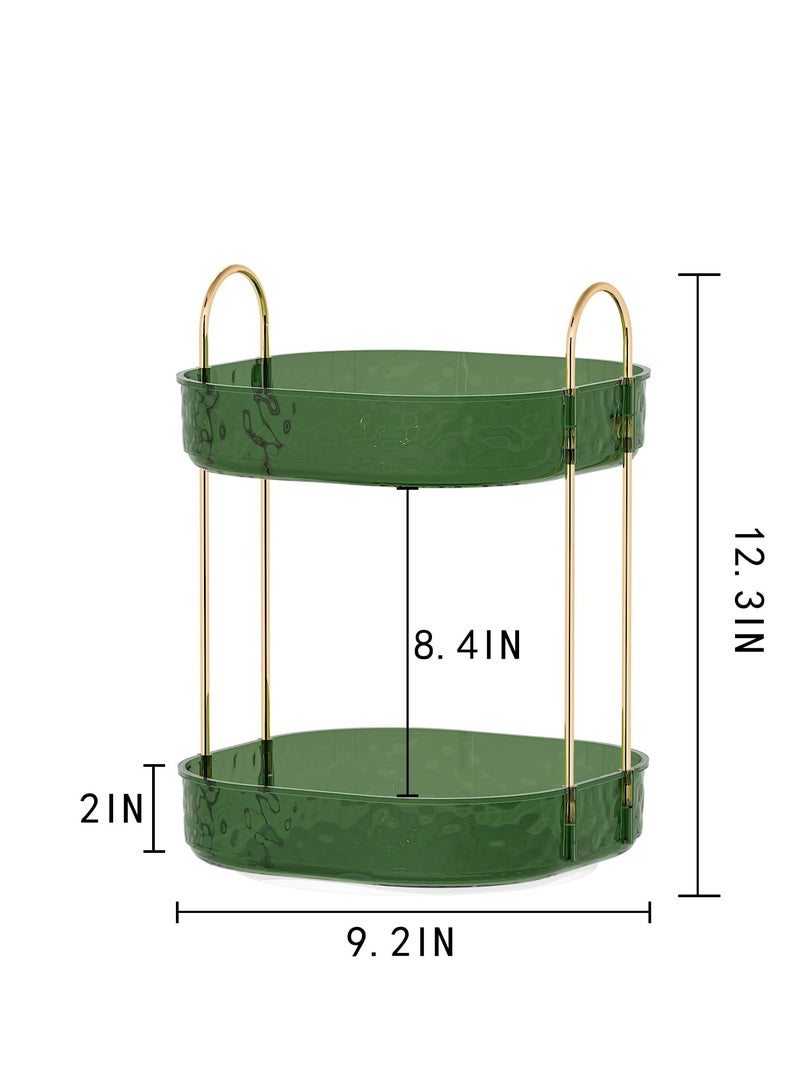 360 Degree Rotating Makeup Organizer with Perfume Holder Stylish Green Two Tier Design for Jewelry and Makeup Storage