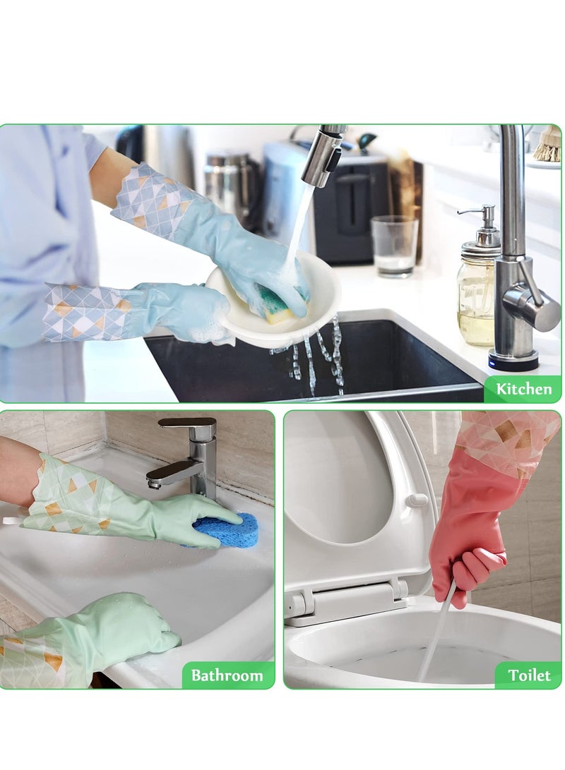 3 Pairs Cleaning Gloves for Winter Plus Velvet Reusable Household Kitchen Dishwashing Glove Latex Free Non Slip Waterproof Long Sleeves Keep Warm From Cold for Kitchen Cleaning Pet Care and more