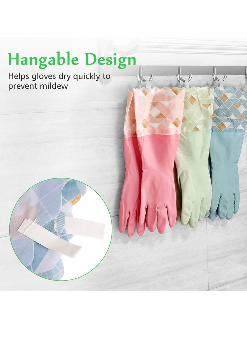 3 Pairs Cleaning Gloves for Winter Plus Velvet Reusable Household Kitchen Dishwashing Glove Latex Free Non Slip Waterproof Long Sleeves Keep Warm From Cold for Kitchen Cleaning Pet Care and more