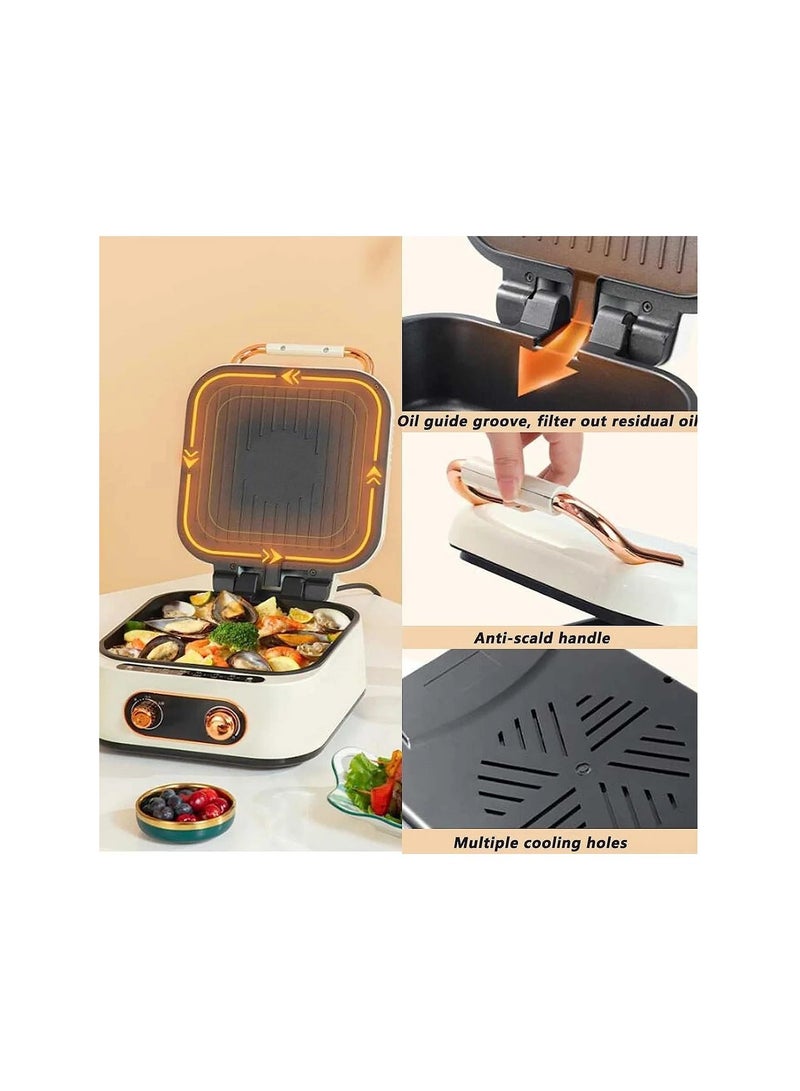 Two-in-One Grill Hot Pot  Multi-Function Electric Baking Tray with Dual Zone Temperature Control ,Ideal for Family Dining, BBQ, and Cooking , Non-Stick Surface