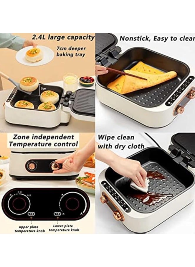 Two-in-One Grill Hot Pot  Multi-Function Electric Baking Tray with Dual Zone Temperature Control ,Ideal for Family Dining, BBQ, and Cooking , Non-Stick Surface