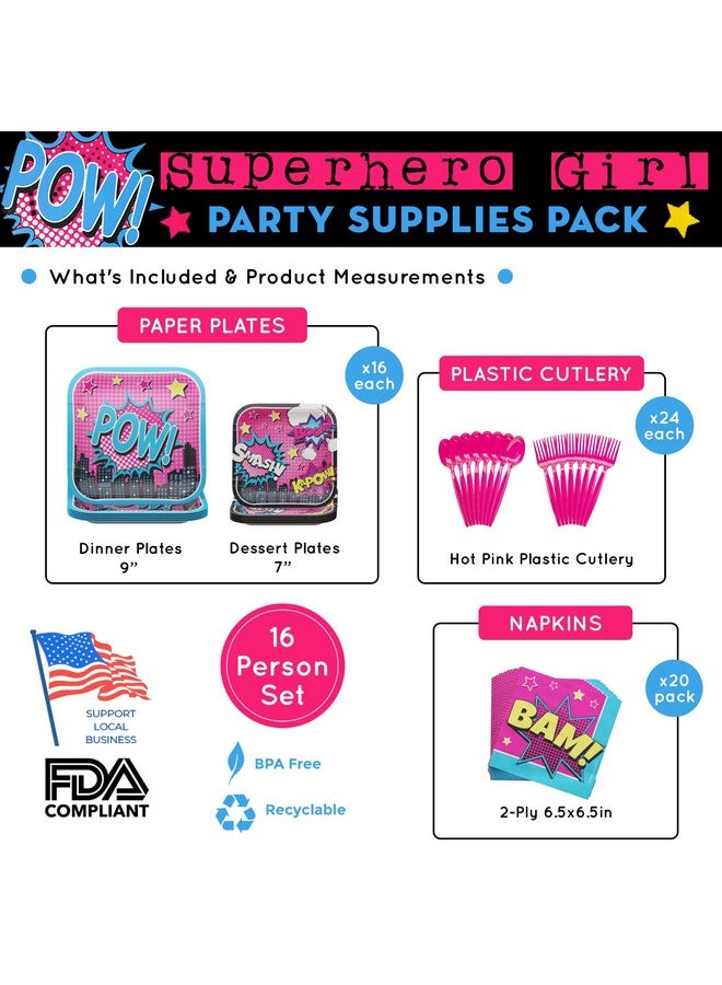 Superhero Girl Party Supplies Packs (100 Pieces For 16 Guests) Superhero Girl Party Decorations Super Girl Birthday Party Superhero Party Plates And Napkins Girl Superhero Party Blue Orchards