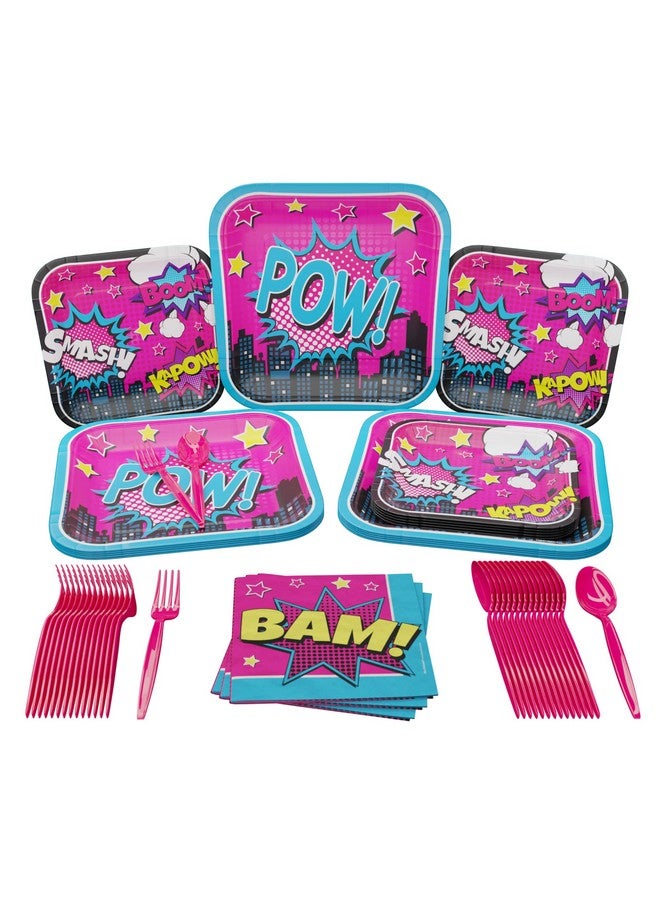 Superhero Girl Party Supplies Packs (100 Pieces For 16 Guests) Superhero Girl Party Decorations Super Girl Birthday Party Superhero Party Plates And Napkins Girl Superhero Party Blue Orchards
