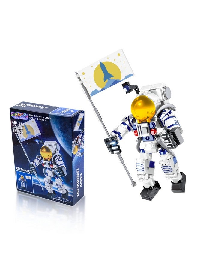 Astronaut Toys Building Kit For Kids And Adults 229Pcs Building Block Astronaut Figure Holding The Flag With Movable Joints, Diy Spaceman Assembly Construction Stem Toy City Space Building Set