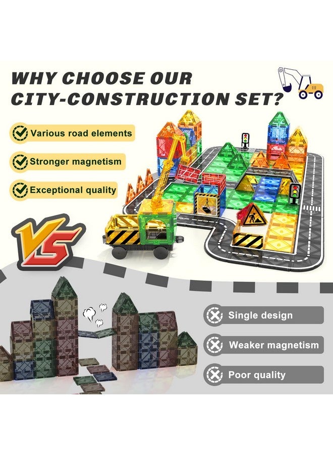 Kids Games Magnetic Tiles Road Set With Extendable Magnetic Crane, City Construction Building Toys For Toddlers Stem Preschool Toys Ages 4 6 5 7, Gifts For 3+ Year Old Boys Girls Kids Toys With Car