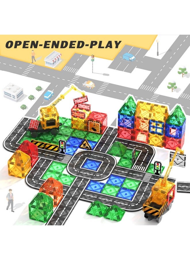 Kids Games Magnetic Tiles Road Set With Extendable Magnetic Crane, City Construction Building Toys For Toddlers Stem Preschool Toys Ages 4 6 5 7, Gifts For 3+ Year Old Boys Girls Kids Toys With Car