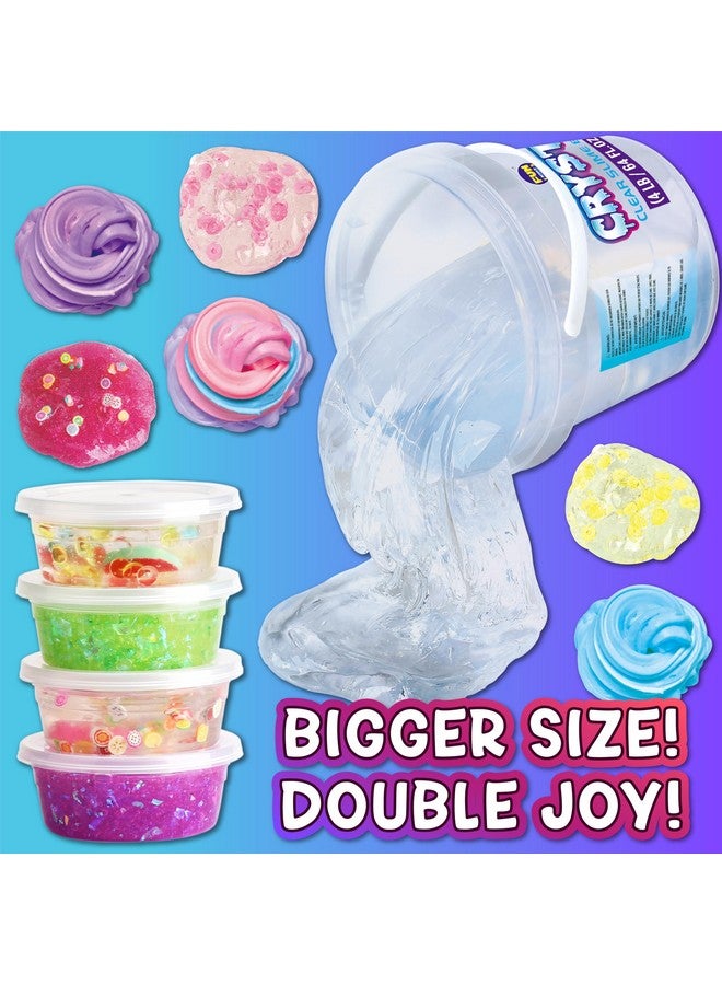 4 Lb Huge Glassy Clear Slime Bucket Toy For Kids, Funkidz 64 Fl Oz Premade Big Crystal Slime Pack Gift With 29 Sets Add Ins Jumbo Slime Kit For Girls Boys Party Present