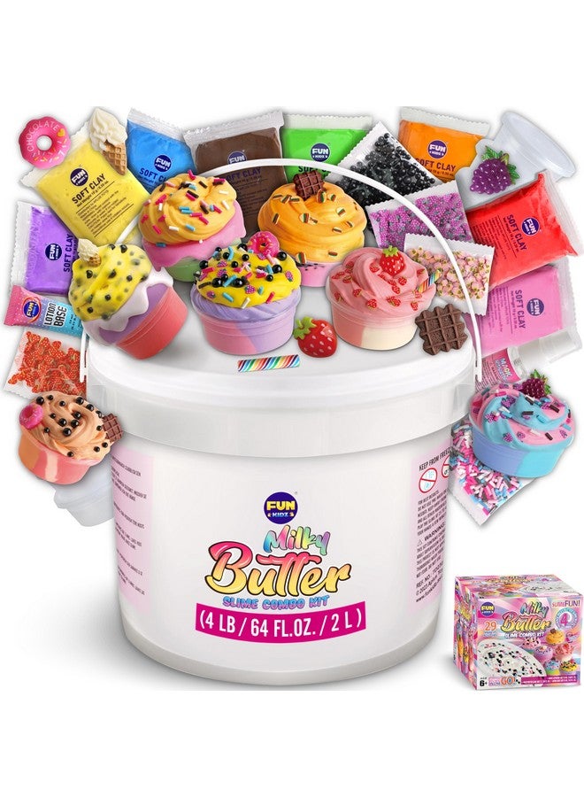 4 Lb Milky Butter Slime Bucket Gift For Girls, Funkidz 64 Fl Oz Huge Soft White Premade Scented Slime Kit Toy With 29 Variety Add Ins Perfect Birthday Present For Kids Age 6+